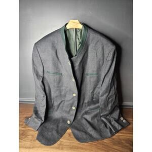 Vintage LODEN FREY German Wool Collarless Hunting Jacket Coat Gray Green